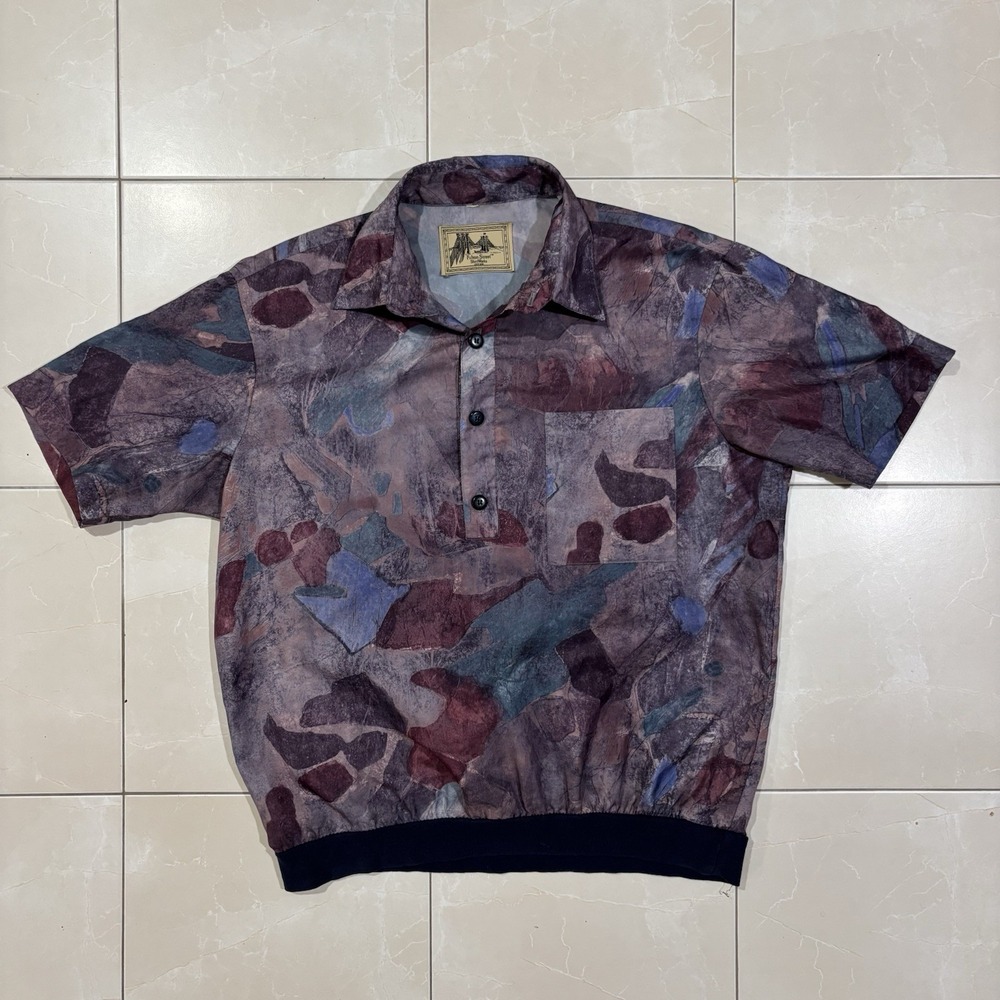 Vintage Fulton Street Shirt Works Colorful Abstract Polo Shirt Mens M USA MADE